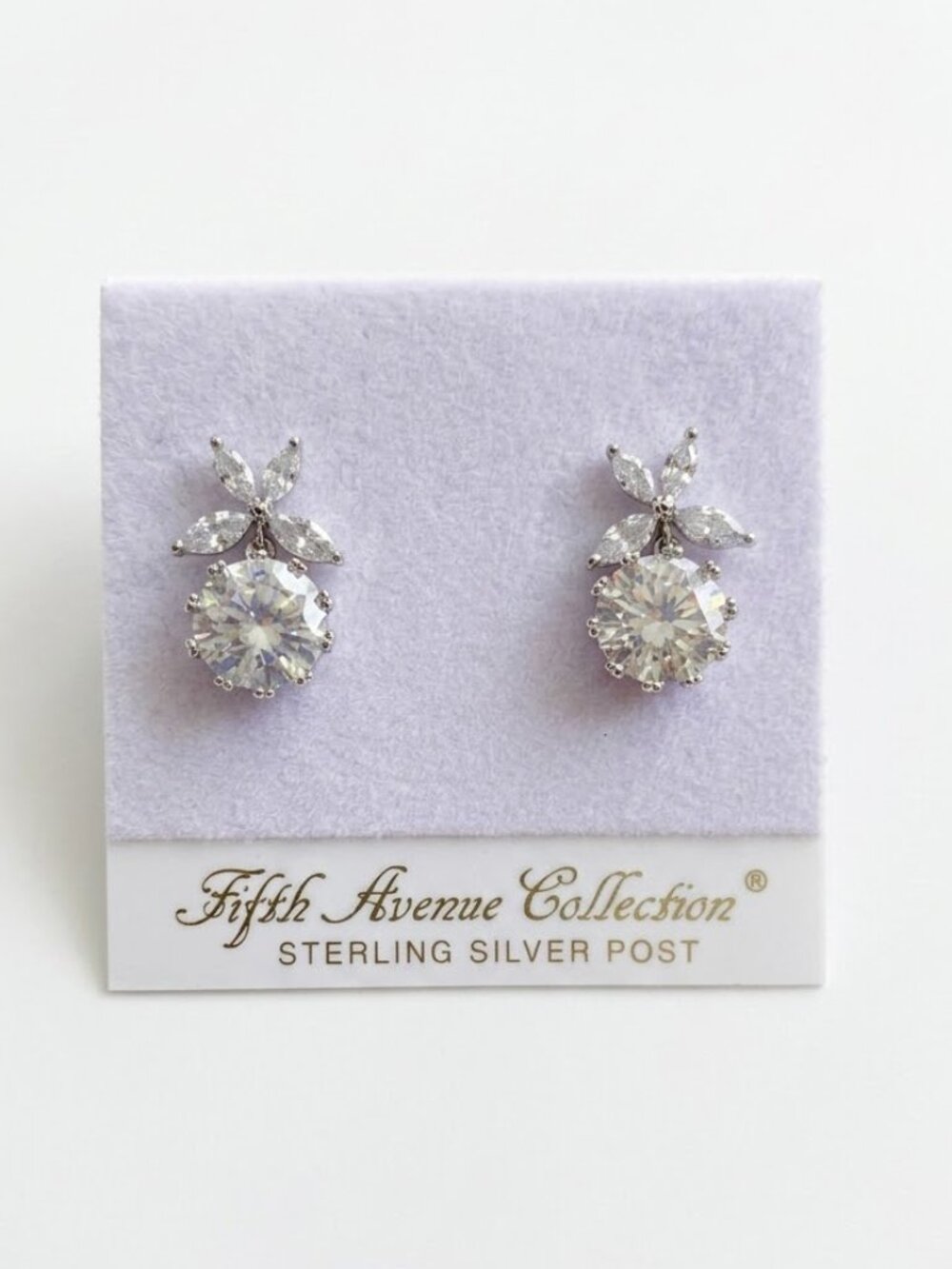 Fifth Avenue Cubic Zirconia Flower Cluster Drop Earrings Sterling Silver Posts